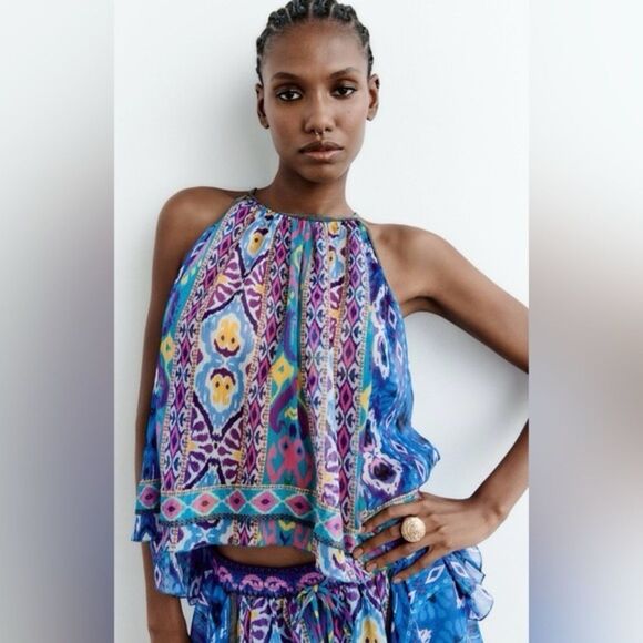 NWT Zara Multicolor Patterned Top size S - Picture 1 of 7